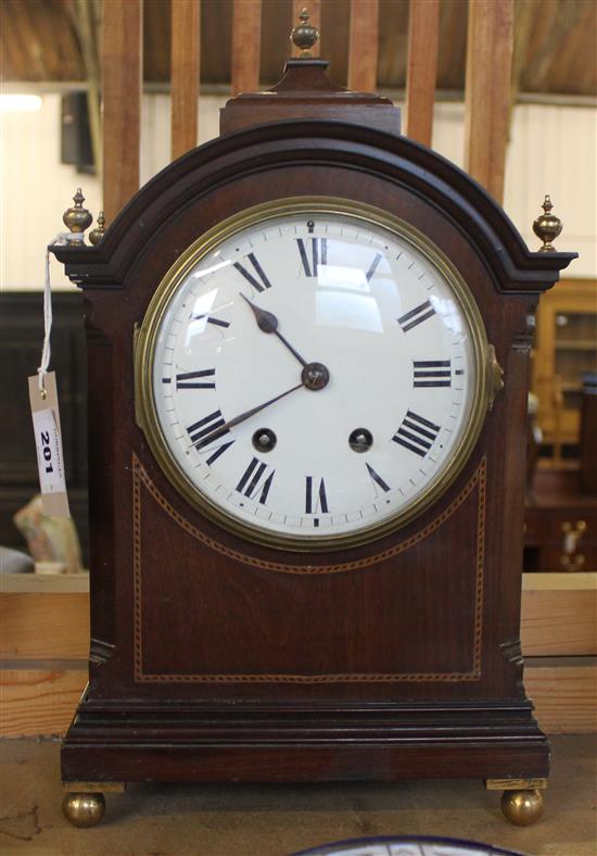 An Edwardian inlaid mahogany mantel clock, 16in.